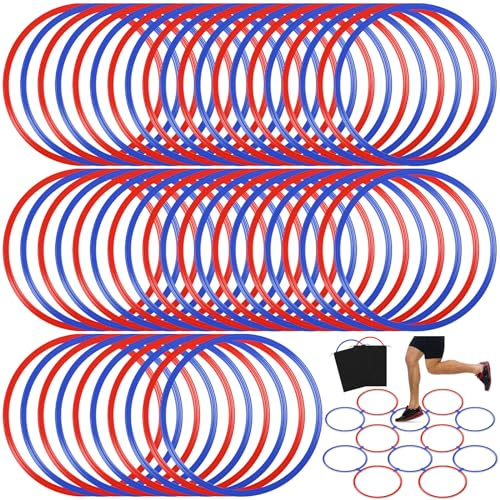 Shappy 50 Pcs Agility Rings with Storage Bags 15 Inch Agility Exercise Rings Training Hoops Plastic Speed Jumping Hoops for Gymnastics Sports Soccer Football Practice Games(Red, Blue)