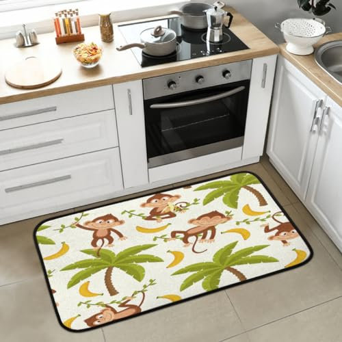 Mularoka Affen-Bananenbaum-Küchenteppich, Küchenmatten für Boden, rutschfest, saugfähig, gepolstert, gegen Ermüdung, waschbar, Standmatte für vor der Spüle, Wäsche, 50,8 x 99,1 cm