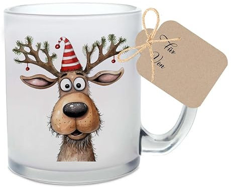 Manufaktur Liebevoll - Lustige Glühweintasse aus Glas mit Spruch und Rentieren Geschenk für die Vorweihnachtszeit und zu Weihnachten (Motiv Rentiere)