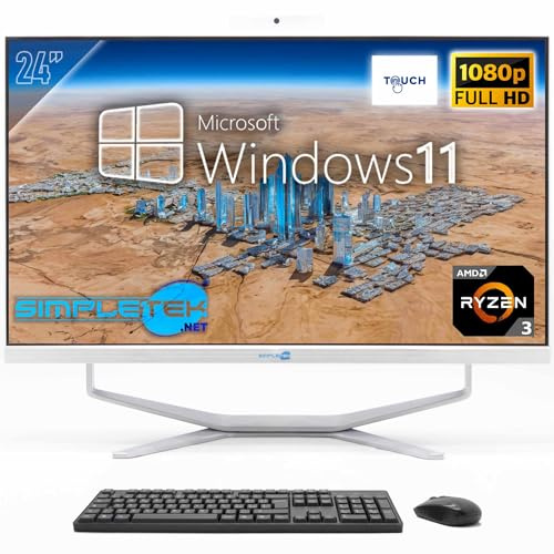 SIMPLETEK - PC Desktop ALL in ONE 24 Full HD Touchscreen | AMD Ryzen 3 Fino 3.60GHz | 8GB RAM SSD 240GB | Windows 11 | Webcam integrata HDMI