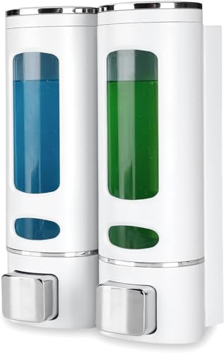 goldenwarm Seifenspender Wandbefestigung Ohne Bohren, Seifenspender Wand Set Weiß Plastik, Seifenspender Wandmontag für Küche, Bad, WC für Duschgel Shampoo Seife, Spülmittelspender(2x400ml)