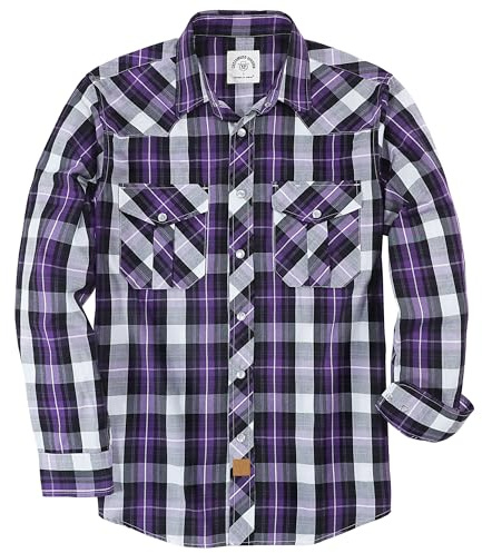 Dubinik® Camicia Uomo Quadri Bottoni Vintage Casual Camicia con Bottoni Automatici Western Camicia Cowboy Uomo Regular Fit