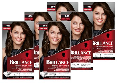 Brillance Intensiv-Color-Creme 880 Dunkelbraun (6x 160 ml), dauerhafte Haarfarbe mit Diamant-Glanz und Pflege-Conditioner, für 10 Wochen Farbintensität