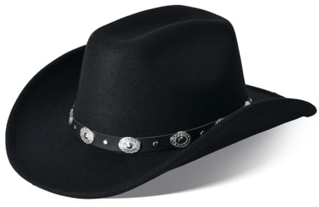 Willheoy Unisex Cowboyhut Schwarz Herren Cowgirl Kostüm Damen mit Band Werternhut Cowboyhut Fasching