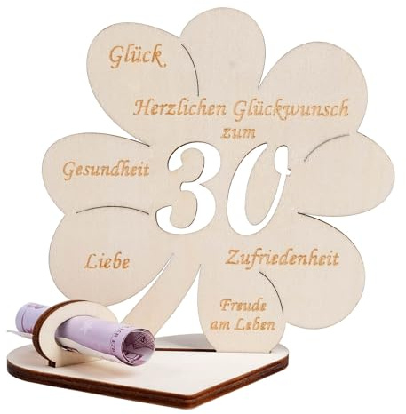 Geldgeschenke Geburtstag - Kleeblatt Glück Holz Schild für Frauen Männer, Personalisierte Tischdekoration, Gästebuch für Hochzeit, 30. Geburtstag Geschenk