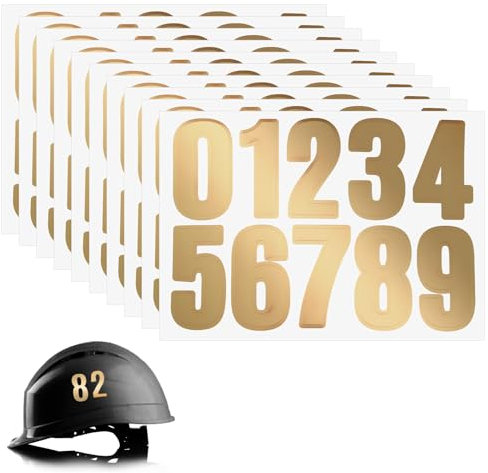 Abeillo 10 ark små nummer klistermärken 40 mm guld hjälm nummer klibbiga siffror självhäftande vattentäta självhäftande klistermärken 0-9 vinyl nummerdekaler för sporthjälmar dörrlåda