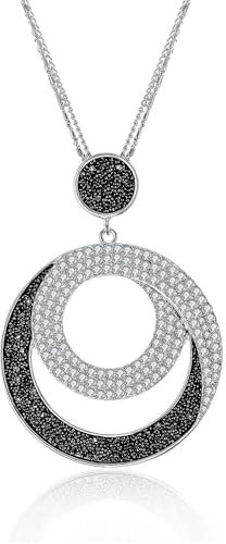 PengJin Runde Anhänger Halskette für Frauen-2 Big Crystal Diamond Geometrische Kreise Anhänger Halsketten Lange Pullover Kette Modeschmuck