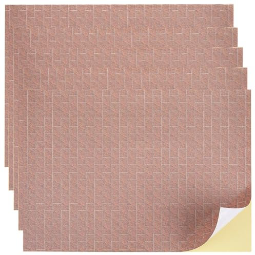 CRASPIRE 6 Sheets Mini House Red Sandstone Bricks Wall Floorboards Flooring Wallpaper Vintage Miniature Self Adhesive Floor Paper 12.7x8.3in DIY Peel and Stick Decal Stickers Bedroom Living Room Decor