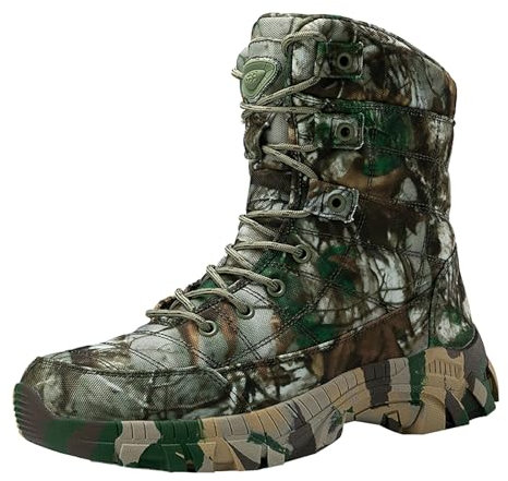 Generisch Bottes de combat pour homme - Chaussures militaires à enfiler - Chaussures de randonnée confortables et chaudes - Avec lacets - Chaussures de jogging - Chaussures de travail, vert, 48