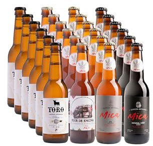 Mica - Pack de 24 Cervezas Artesanales, Pack Cervezas para Maridar, Incluye 6 Toro Pilsen Fino, 6 Mica Flor De Encina, 6 Mica IPA, 6 Mica Imperial Stout y Tarjeta Para La Cata - 24 x 330 Mililitros