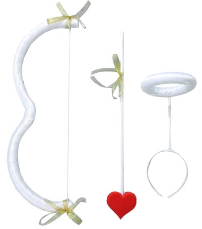 Agoky Halloween Amor Kostüm Valentinstag Zubehör Amor Pfeil und Bogen mit Elfen Stirnband Set Karneval Fasching Cosplay Kostüm Requisiten Zubehör Weiß One Size