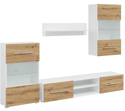 vidaXL 5-TLG. Wohnwand mit LED-Beleuchtung Artisan-Eiche Holzwerkstoff