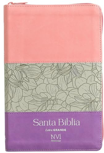 Biblia NVI Peninsular Letra Grande Castellano España Tricolor Rosa /Gris/Lila con cierre Tamaño Manual Piel Italiana Fácil Comprensión