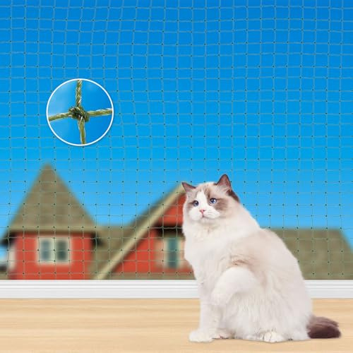 TOFFCAEA Katt-stärkande skyddsnät, 6 x 3 m katt-skyddsnät, förstärkt nät, med 15 m fästrep för att säkra balkonger, terrasser, fönster, takfönster och dörrar (grön, 3 x 12 m)