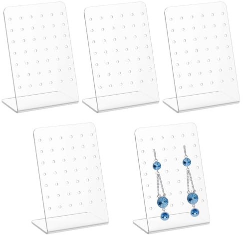 TVNYOUJIA 5 Pz Porta Orecchini Espositore Orecchini a Forma di L, 42 Fori Portaorecchini in Acrilico, Supporto Espositore per Orecchinio, Espositori Organizzatore di Gioielli(Trasparente)