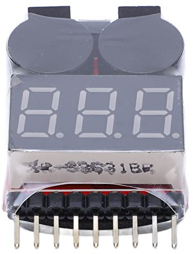 Juroupi 10Pcs Lipo Battery Voltage Tester Digital Display 1‑8S Low Volt Buzzer Alarm Set Kit