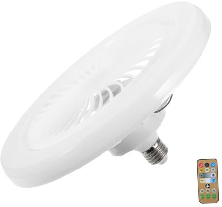 NUOBESTY E27 Mini Ceiling Fan with LED Light and Remote, Silent Fan Light E27 Ceiling Fan with Lights Remote Screw-in Cooling 30w