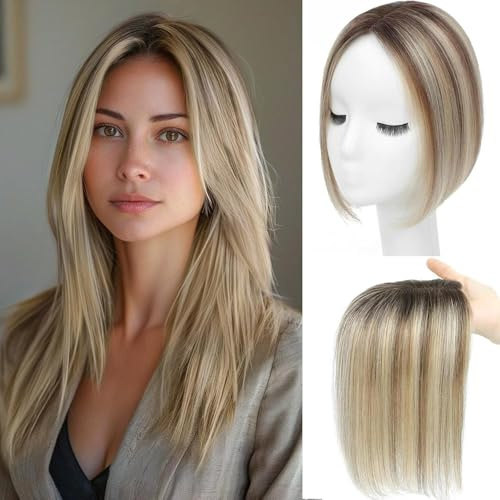 Echthaar Hair Topper für Frauen Krone Toppers Kurze Perücken Haarteile für Dünnes Haar 100% Echtes Menschliches Haar Clip in Topper Haar Toppers für Frauen Echthaar Topper Leichtes(2T/613#)