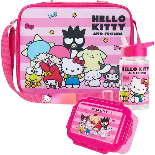 Get Trend Hello Kitty Sanrio termisk väska för barn med matlåda lunch vattenflaska barn 3-delars set mellanmålsväska flaskor matlådor (rosa Hello Kitty)