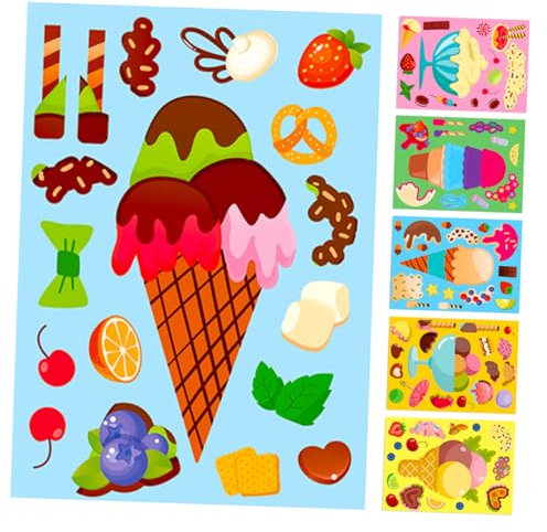 OFFIGAM Cute Cartoon Ice Cream Puzzle Stickers Set for Kids 6 Sheets of Adorable Reward Stickers for Parties Birthday Celebrations and Creative DIY Projects