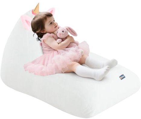 COMAX Unicorn Bean Bag Chairs for Kids, Large Kid Beanbag Chair with Filler, Big Toddler Lounge Bean Chair, Children Lazy Floor Lounger for Girls Boys, White