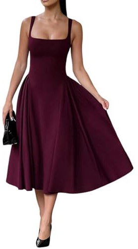 Générique Robe Mi-Longue Coupe Corset sans Manches, Robe Longue Femme Chic et Elegant pour été, Coupe Basse, Sexy, épaules Dénudées, Bretelles Spaghetti, Fête, Plage, Soirée (Red,M)