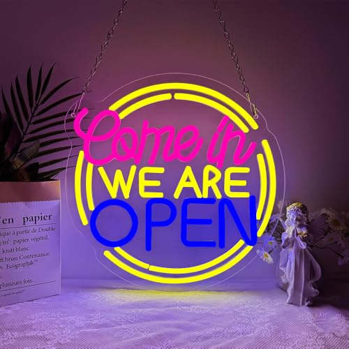Come In We are Open Neon Schild,Herzlich Willkommen LED Schild Wand Deko für Home Bar Business Restaurants Club Party Pub Shop,Geöffnet Neon Sign Geschenk für Männer Lady USB Powered（12.79*12.79）