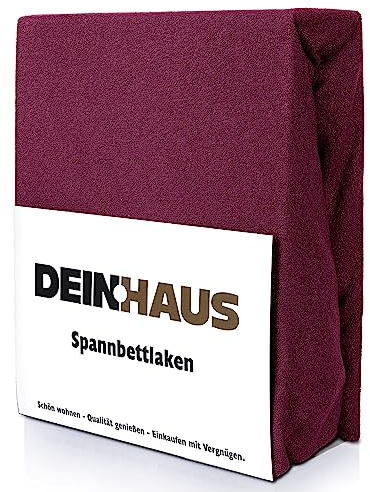 DH DEIN.HAUS Frottee Weiches Spannbetttuch 180 x 200 cm – Baumwolle, mit Gummizug, pflegeleicht, Bettlaken – Farbe: Dunkelrot