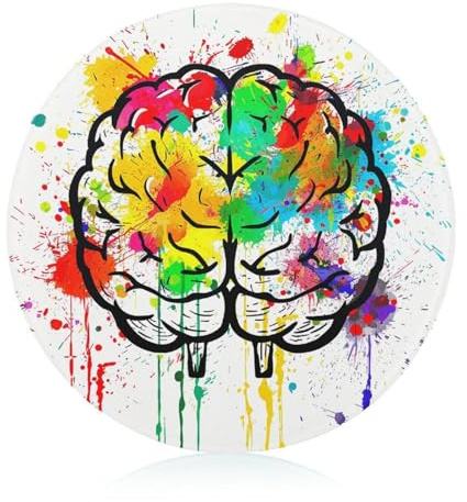 Tabla de cortar templada de vidrio cerebro dibujado a mano de 8 x 8 pulgadas con pies de goma, tablas de cortar de frutas antideslizantes y resistentes al calor, tablas de cortar pequeñas de regalo