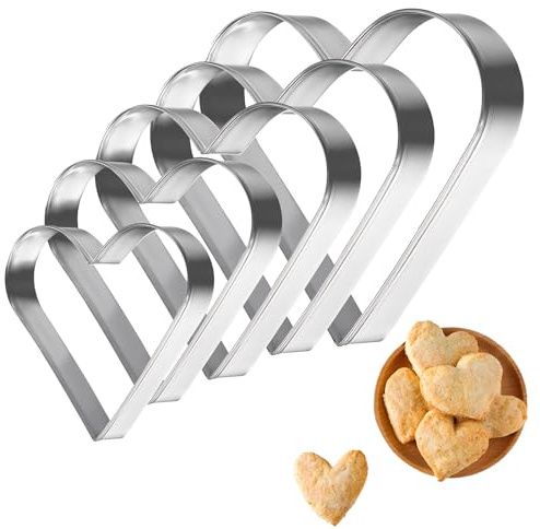 5PCS Heart Shape Cookie Cutter Set, Stainless Steel Heart Cookie Cutter, 5 Size Love Shaped Biscuit Mold for Cake and Sandwich, Love Shape Cookie-Cutters for Valentine's Day (1.4/1.8/2.2/2.7/3.1)