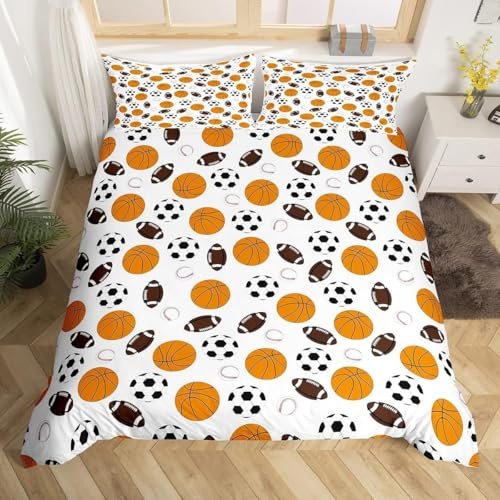 Housse de Couette 140x200 Jeux de Ballon Parure de Lit 1 Personne 3D Garçons Adolescents Ensemble de Literie en Microfibre avec Fermeture Éclair et 1 Taies d'oreiller 65x65 cm A-1388