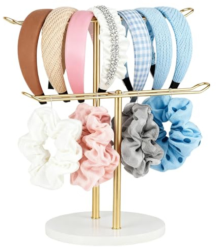 TFLPUO 2 Etagen Haargummi Aufbewahrung Ständer, Stirnband Halter Haarspangen Organizer Schmuckständer Gold Aufbewahrungsständer für Haarspangen Haarreif Mädchen Armband Haargummis Haarreifen