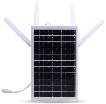 Dpofirs Modem Routeur 4G LTE à énergie Solaire 300 Mbps 12 W Extension WiFi 6 Solaire avec Emplacement pour Carte SIM pour la à Distance dans Les Champs de Pétrole et Les Mines (Antennes Blanches)