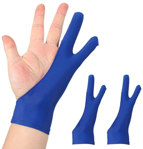 sourcing map 2pcs Artist Drawing Glove, Breathable Graphics Painting Glove with Two Fingers for Right Hand and Left Hand Graphic Digital Tablet Paper Sketching (Size L), Blue