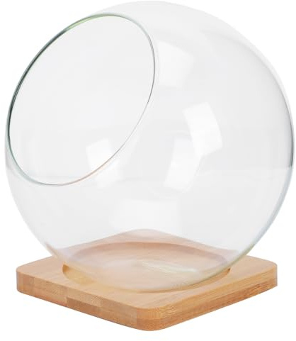 Angoily Succulent Glass Vase Set with 13.5Cm Round Slant Mouth Bottle and 10Cm Bamboo Mat, Decorative Plant Storage Pot for Micro Landscape and Terrarium Display