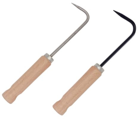 YOSADIER Outil de Désherbage Manuel 2 Pièces Manche Bois Ergonomique Crochet Griffe en Acier Inoxydable Noir et Blanc Désherbeur Portatif Léger pour Jardinage et Extraction de Racines