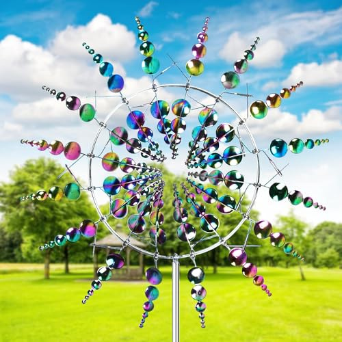 3D Metall-Windmühle, Einzigartige Magische Rasen-Wind-Spinner aus Edelstahl, Magische Metall-Windmühle für Hof und Garten Windfänger Außenterrassendekoration (Multicolor)