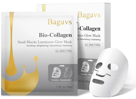 Masque Collagene Visage avec Snail Mucin, Masque de Nuit Riche en Acide Hyaluronique et Niacinamide pour Skincare, Hydratant, Anti- Rides et Anti-âge，Resserre les Pores, 38g (Lot de 4)