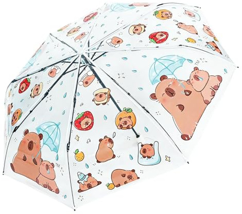 Parapluie pour enfant - Design Capybara mignon, pliable, séchage rapide, dôme en forme de dôme - Toit à bulles transparent - Construction légère et coupe-vent - Anniversaire de voyage à l'école