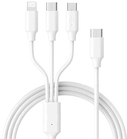 3 in 1 Multi Charger, USB C PD Fast Charging Cable with IP, Micro USB, USBC, 1.2M,for iPhone 17Pro Max,16,15,14, Android, Huawei, MacBook,AirPods,Pad (White, 3IN1 Cable With USB C PD Power Port)