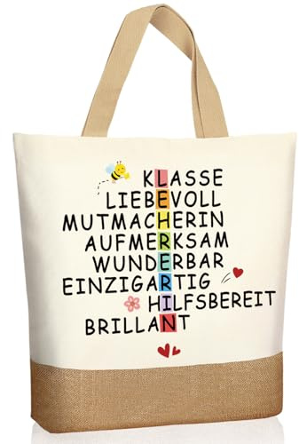 GluckGeschenk Lehrerin Geschenk Baumwolltasche, Abschiedsgeschenk Lehrerin, Lehrer Geschenke zum Abschied, Geschenk für Grundschule, Abschluss