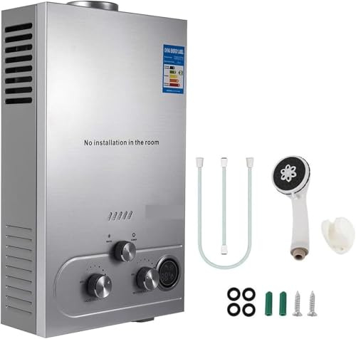 LPG Instant Water Heater, Stainless Steel, Multiple Capacity Options, Portable Gas Water Heater with LED Display and Multi-Level Safety Protections for Home Bathroom Kitchen,6L