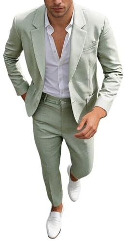 Costume Homme 2 Pièces Lin Costume Homme en Adapté pour Mariage Fête d'affaires, Veste de Costume Elégante et Confortable et Pantalon