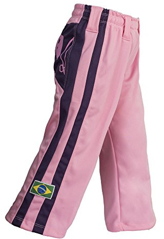 JL Sport Autentisk brasiliansk capoeira flickors kampsportbyxor (rosa med Berimbau tryck längs baksidan), Rosa, 13-14 År