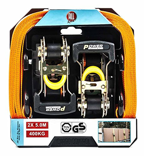 All Ride Spanngurte-Set, 2 Zurrgurte mit Ratsche, 2teilige Ausführung, TÜV/GS geprüft, Belastung max. 400 kg, Länge ca. 5 m
