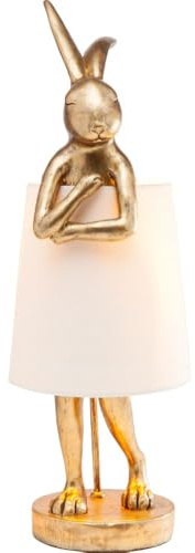 Kare Design Tischleuchte Hase, Gold/Weiß, Hasenmotiv, 69 cm hoch | Leuchtmittel nicht inklusive, 166 cm Kabel, Tischleuchte, Nachttischlampe, Tiermotiv, Stahl, Wohnzimmer, Schlafzimmer
