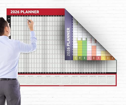 Calendario 2025 A0 de gran tamaño (84x118 cm) Planificador de pared anual enrollado Diseño rojo y arcoíris de doble cara en cada lado Año completo para oficina en casa