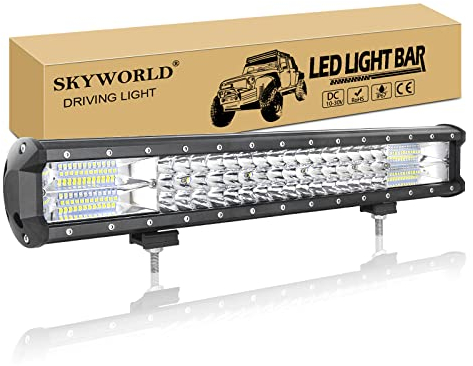 SKYWORLD 20 pulgadas 288W Barra de led 4x4, DC 12V-24V 6000K 7D LED barra de luz de conducción Punto de inundación Combo haz de luz de trabajo para Off Road Truck ATV UTV SUV 4WD