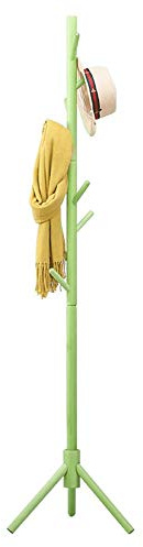 BAKAJI Perchero de diseño de pie de Suelo de Madera de Abedul con 8 Ganchos colgadores de Ropa y Base de trípodes, tamaño 41 x 41 x 176 cm (Verde)