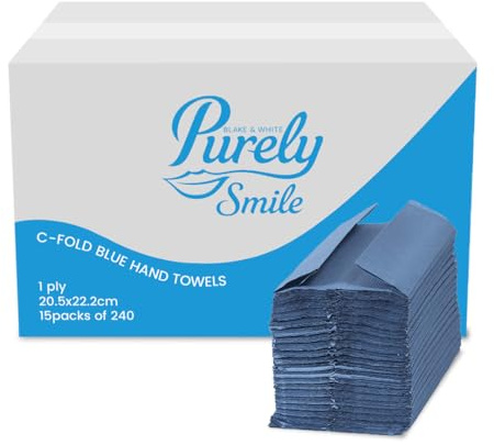 Blake & White C-Falz 1-lagige blaue Papiertücher | Purely Smile Einweg-Handtücher für Spender – Ideal für Küchen, Toiletten, Büros und gewerbliche Nutzung | 2400 Stück